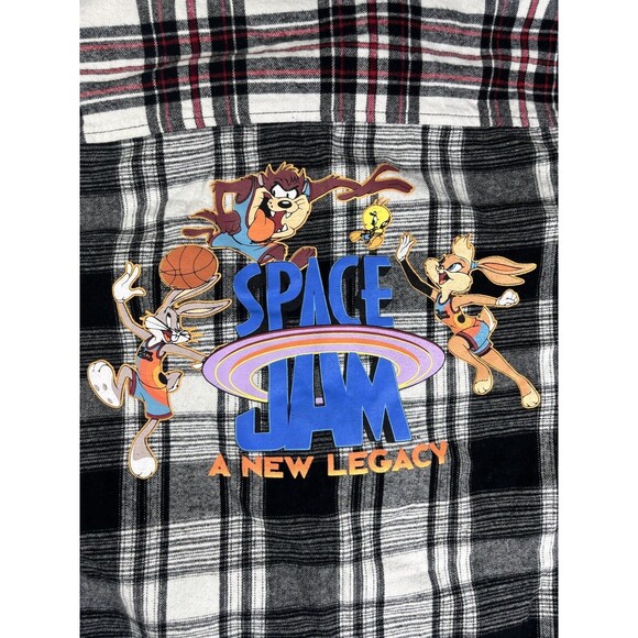 Forever 21 Space Jam Flannel Shirt Men’s M Plaid Colorblock‎ Graphic Print Retro - Picture 13 of 15